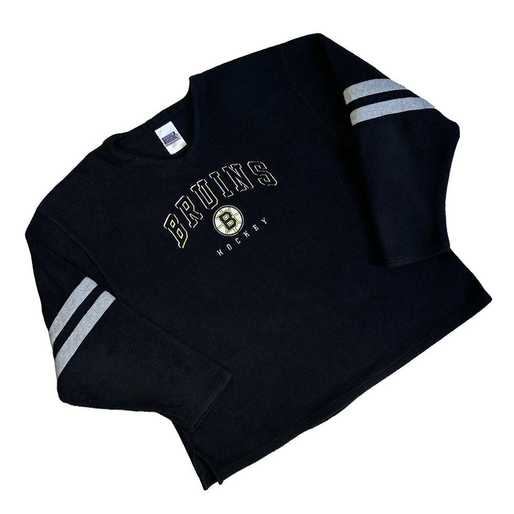 Vtg 90s Boston Bruins Fleece Sweatshirt Hockey Sport Attack NHL Men XL Black